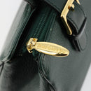 Burberrys Hand Bag Leather Green Gold Auth BA13284-11
