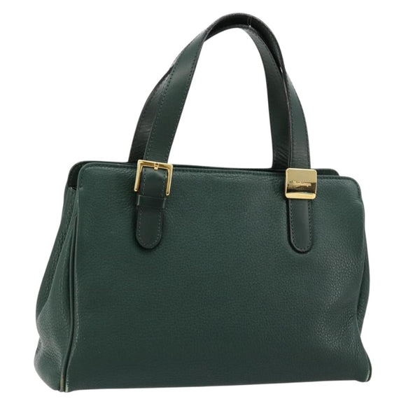 Burberrys Hand Bag Leather Green Gold Auth BA13284