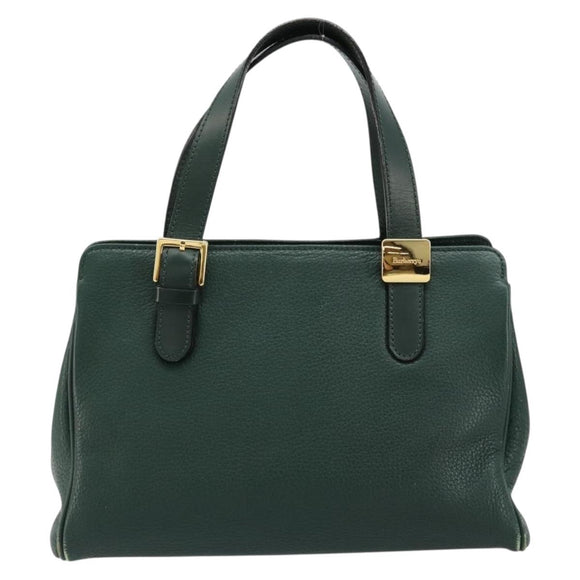 Burberrys Hand Bag Leather Green Gold Auth BA13284