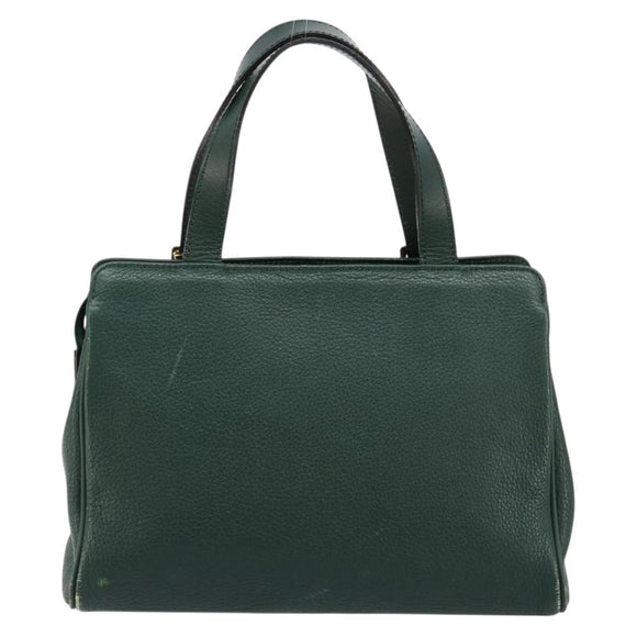 Burberrys Hand Bag Leather Green Gold Auth BA13284