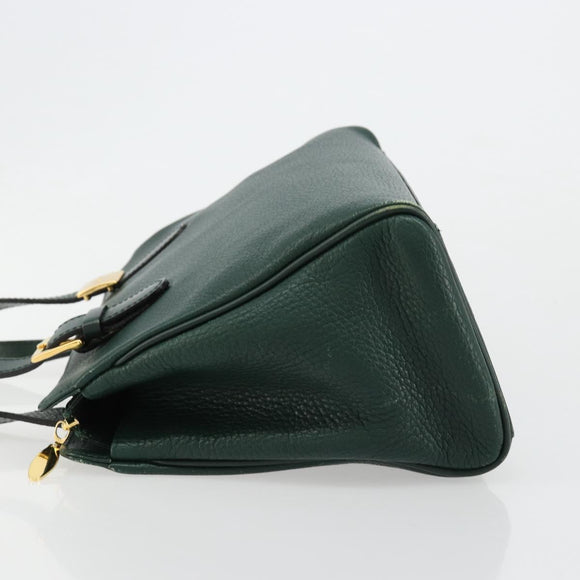 Burberrys Hand Bag Leather Green Gold Auth BA13284