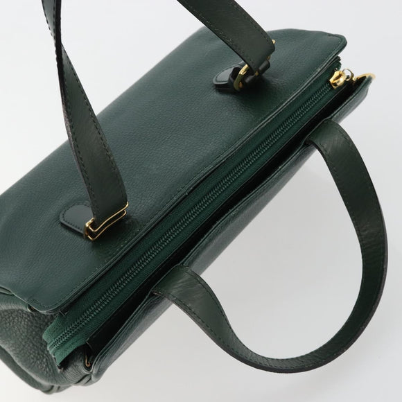Burberrys Hand Bag Leather Green Gold Auth BA13284