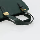 Burberrys Hand Bag Leather Green Gold Auth BA13284-7