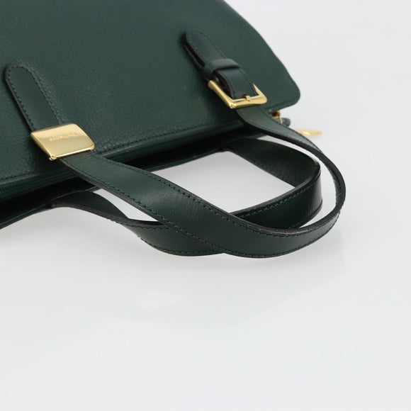 Burberrys Hand Bag Leather Green Gold Auth BA13284