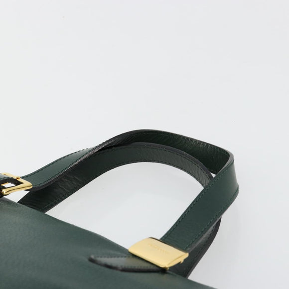 Burberrys Hand Bag Leather Green Gold Auth BA13284