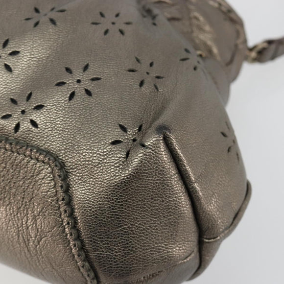 Salvatore Ferragamo Gancini Hand Bag Leather 2way Gold Silver Auth BA13286