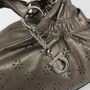 Salvatore Ferragamo Gancini Hand Bag Leather 2way Gold Silver Auth BA13286-19