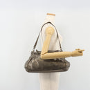 Salvatore Ferragamo Gancini Hand Bag Leather 2way Gold Silver Auth BA13286-25