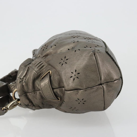 Salvatore Ferragamo Gancini Hand Bag Leather 2way Gold Silver Auth BA13286
