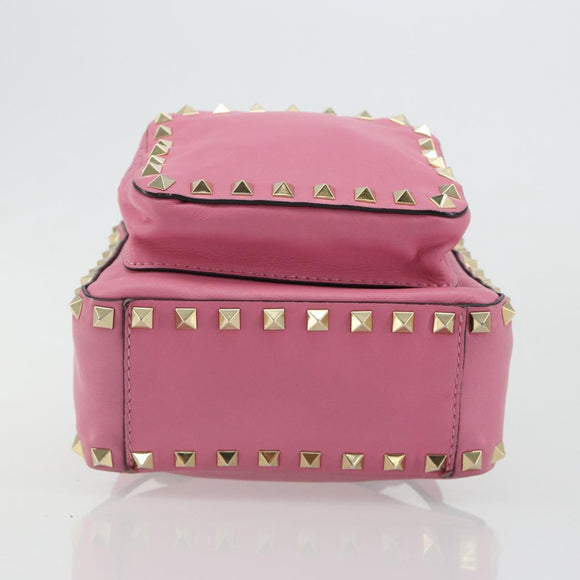 VALENTINO Studs Rugzak Leer Roze Goud Auth BA13289A