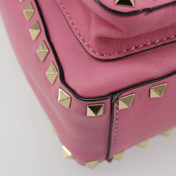 VALENTINO Studs Rugzak Leer Roze Goud Auth BA13289A