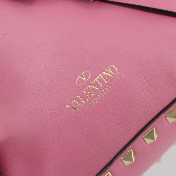 VALENTINO Studs Rugzak Leer Roze Goud Auth BA13289A