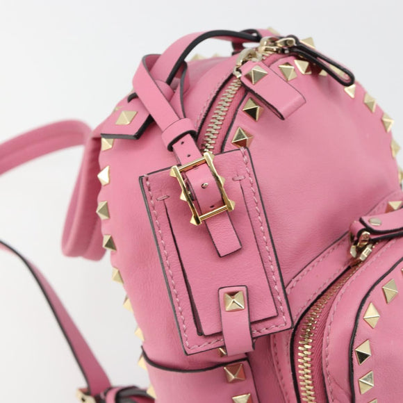 VALENTINO Studs Rugzak Leer Roze Goud Auth BA13289A