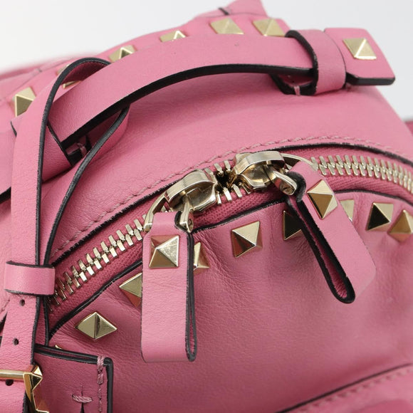 VALENTINO Studs Rugzak Leer Roze Goud Auth BA13289A