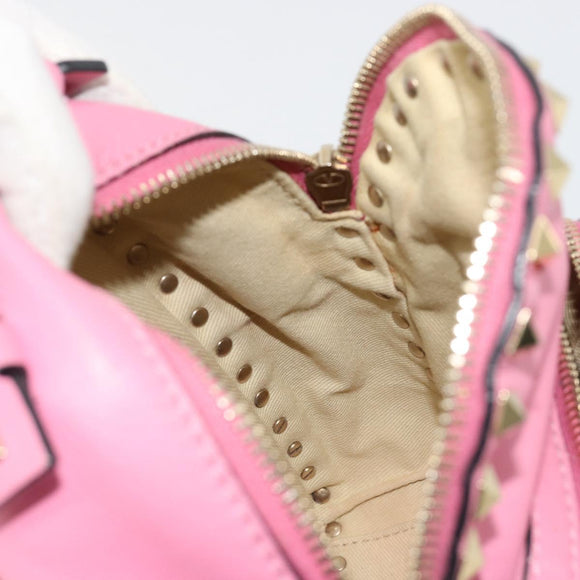 VALENTINO Studs Rugzak Leer Roze Goud Auth BA13289A