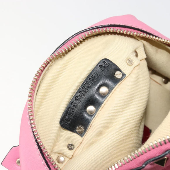 VALENTINO Studs Rugzak Leer Roze Goud Auth BA13289A