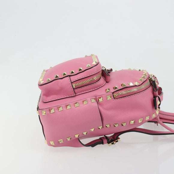 VALENTINO Studs Rugzak Leer Roze Goud Auth BA13289A
