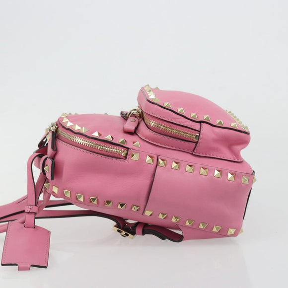 VALENTINO Studs Rugzak Leer Roze Goud Auth BA13289A