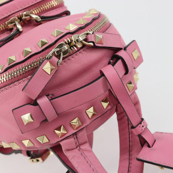 VALENTINO Studs Rugzak Leer Roze Goud Auth BA13289A