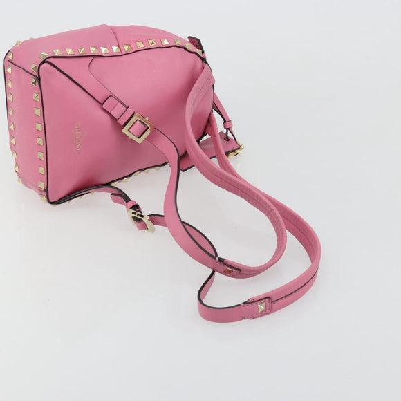 VALENTINO Studs Rugzak Leer Roze Goud Auth BA13289A