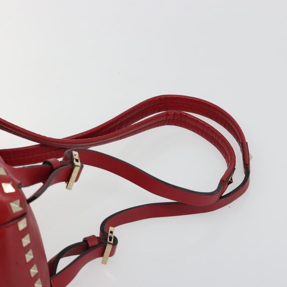 VALENTINO Studs Backpack Leather Red Gold Auth BA13290