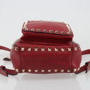 VALENTINO Studs Backpack Leather Red Gold Auth BA13290-5
