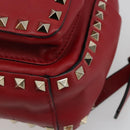 VALENTINO Studs Backpack Leather Red Gold Auth BA13290-10