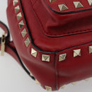 VALENTINO Studs Backpack Leather Red Gold Auth BA13290-15