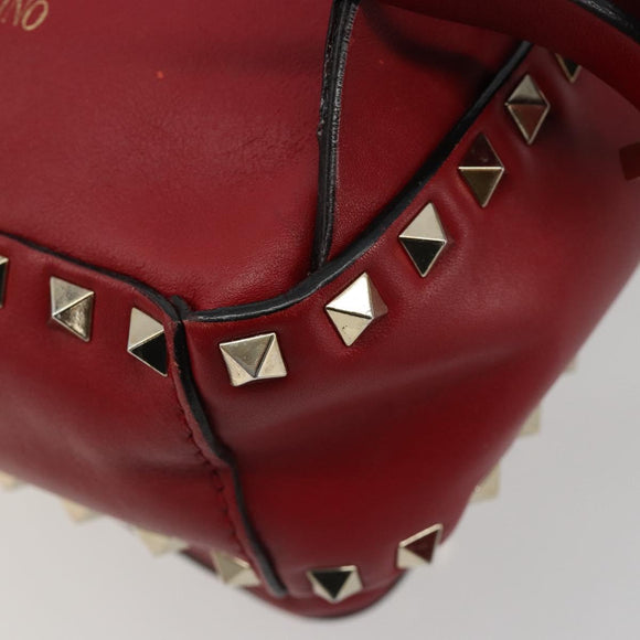 VALENTINO Studs Backpack Leather Red Gold Auth BA13290