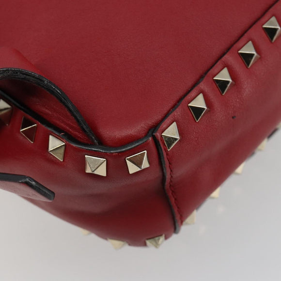 VALENTINO Studs Backpack Leather Red Gold Auth BA13290