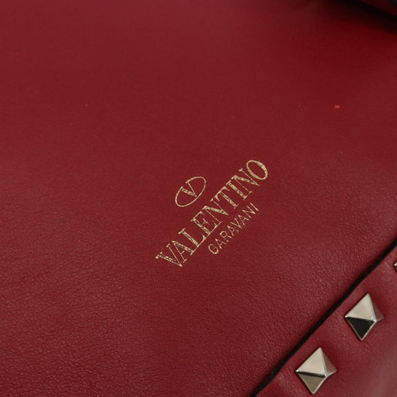 VALENTINO Studs Backpack Leather Red Gold Auth BA13290