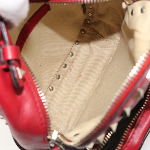 VALENTINO Studs Backpack Leather Red Gold Auth BA13290