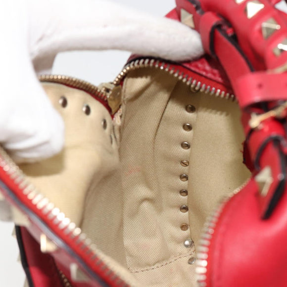 VALENTINO Studs Backpack Leather Red Gold Auth BA13290