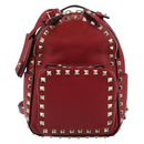 VALENTINO Studs Backpack Leather Red Gold Auth BA13290-13