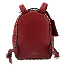 VALENTINO Studs Backpack Leather Red Gold Auth BA13290-2