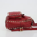 VALENTINO Studs Backpack Leather Red Gold Auth BA13290-3