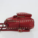 VALENTINO Studs Backpack Leather Red Gold Auth BA13290-4
