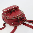 VALENTINO Studs Backpack Leather Red Gold Auth BA13290-6