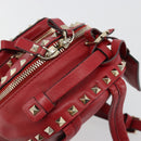 VALENTINO Studs Backpack Leather Red Gold Auth BA13290-7