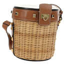 Salvatore Ferragamo Gancini Straw Bag Raffia Beige Gold Auth BA13293SM-1