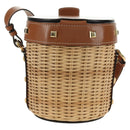 Salvatore Ferragamo Gancini Straw Bag Raffia Beige Gold Auth BA13293SM-2