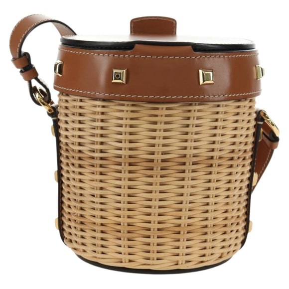 Salvatore Ferragamo Gancini Straw Bag Raffia Beige Gold Auth BA13293SM