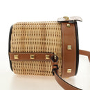 Salvatore Ferragamo Gancini Straw Bag Raffia Beige Gold Auth BA13293SM-4