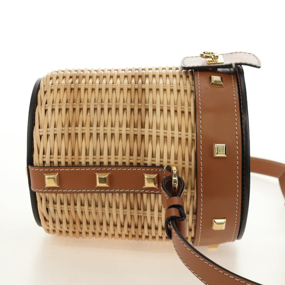 Salvatore Ferragamo Gancini Straw Bag Raffia Beige Gold Auth BA13293SM