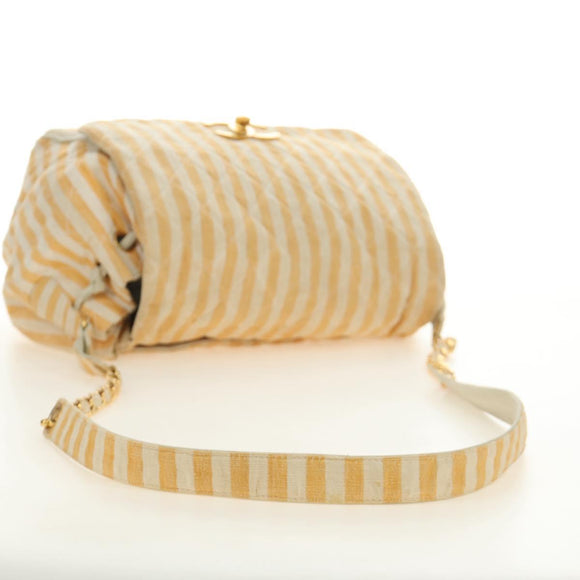 CHANEL Matelasse Ketten-Schultertasche Canvas Beige Gold CC Auth BA13294M