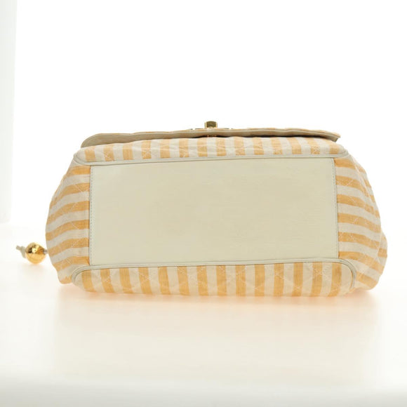 CHANEL Matelasse Ketten-Schultertasche Canvas Beige Gold CC Auth BA13294M