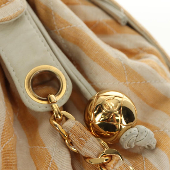 CHANEL Matelasse Ketten-Schultertasche Canvas Beige Gold CC Auth BA13294M