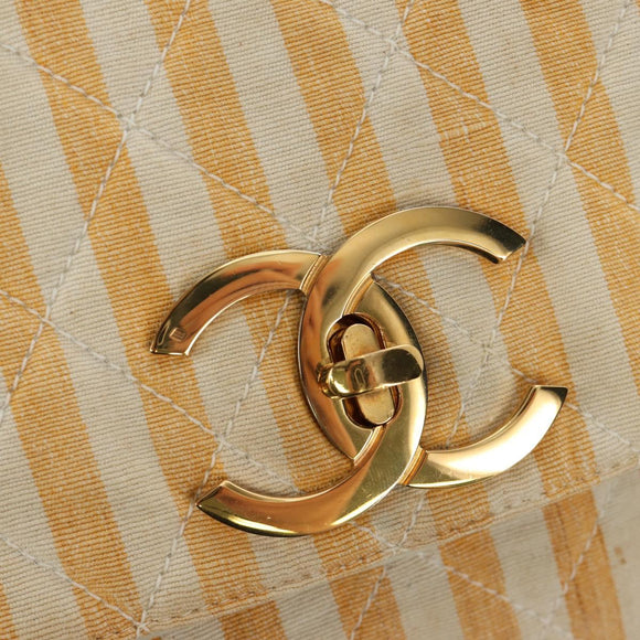 CHANEL Matelasse Ketten-Schultertasche Canvas Beige Gold CC Auth BA13294M