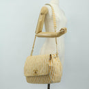CHANEL Matelasse Ketten-Schultertasche Canvas Beige Gold CC Auth BA13294M-31