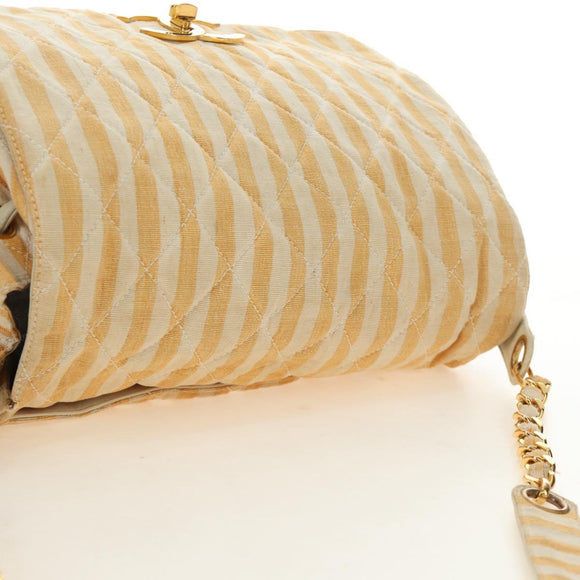 CHANEL Matelasse Ketten-Schultertasche Canvas Beige Gold CC Auth BA13294M
